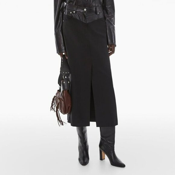 Helmut Lang Women's Black Leather-Trimmed Garter Skirt Size 10 (MSRP $425) - Picture 2 of 8